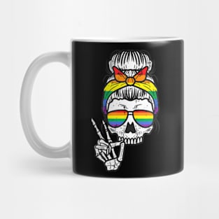 Gay Pride Messy Bun Skull  Flag Lgbt Women Girls Kids Mug